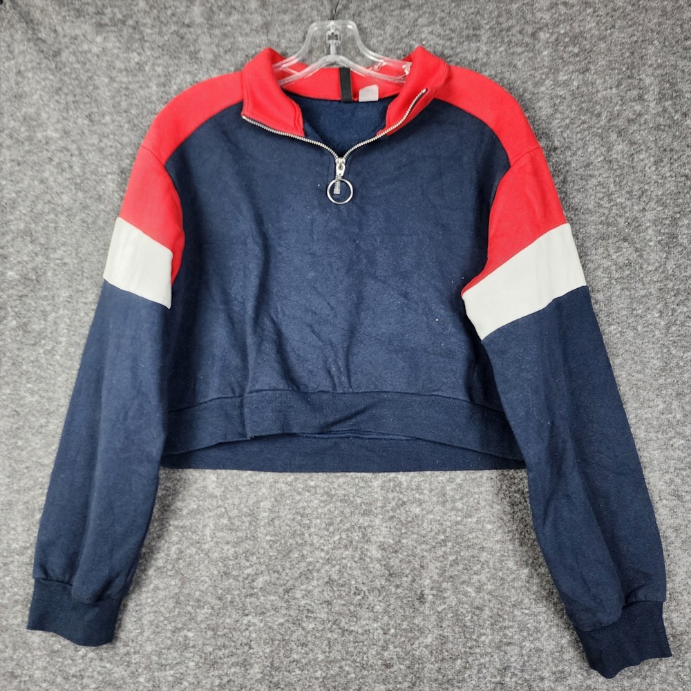 Divided H&M Sweatshirt Women S Navy Blue Red Colorblock Cropped Quarter Zip